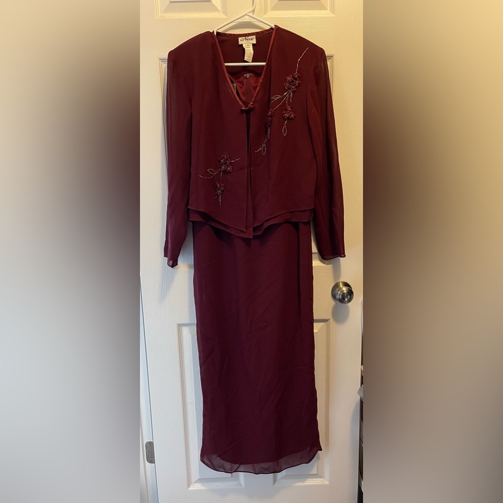 Elegant Burgundy Dress with Jacket